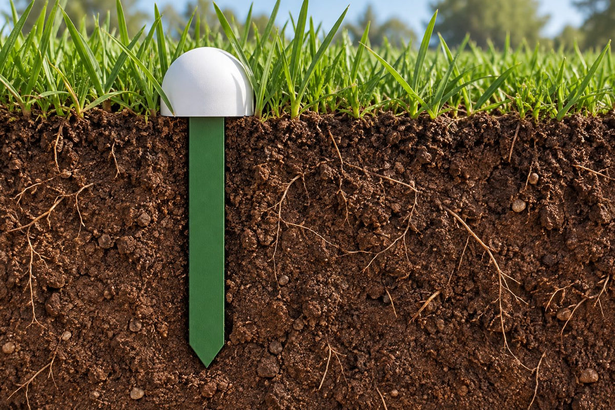 Cutaway of the SoilDrops sensor reading moisture at root depth