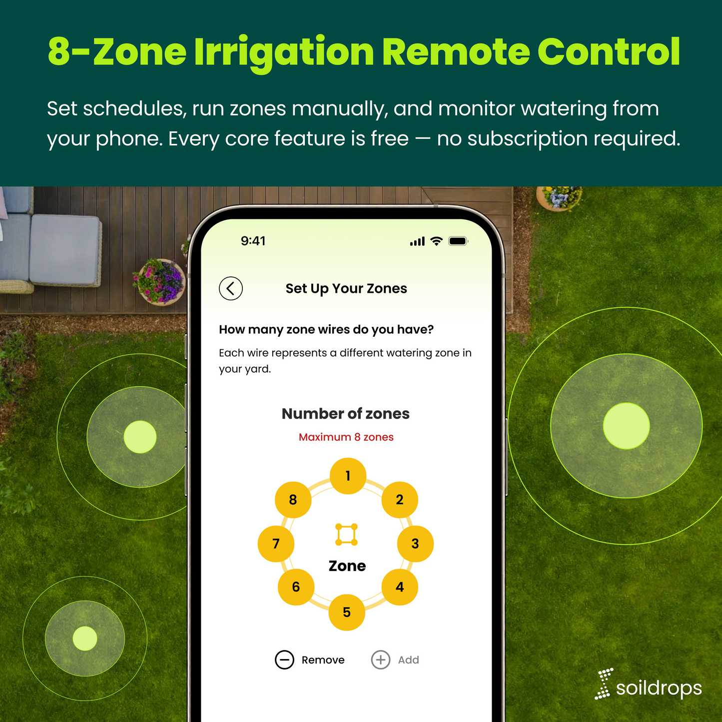 SoilDrops Smart Sprinkler Controller — 8-Zone WiFi Irrigation Controller with AI Scheduling