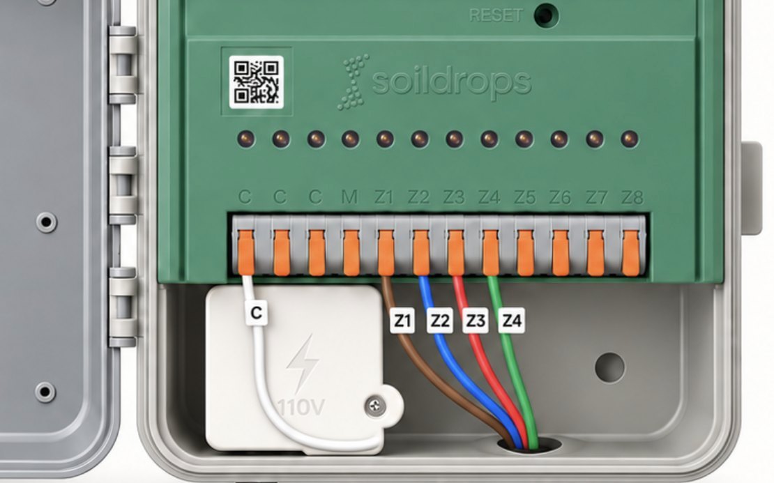 The controller open, with labeled wires C and Z1 to Z4 in their terminals