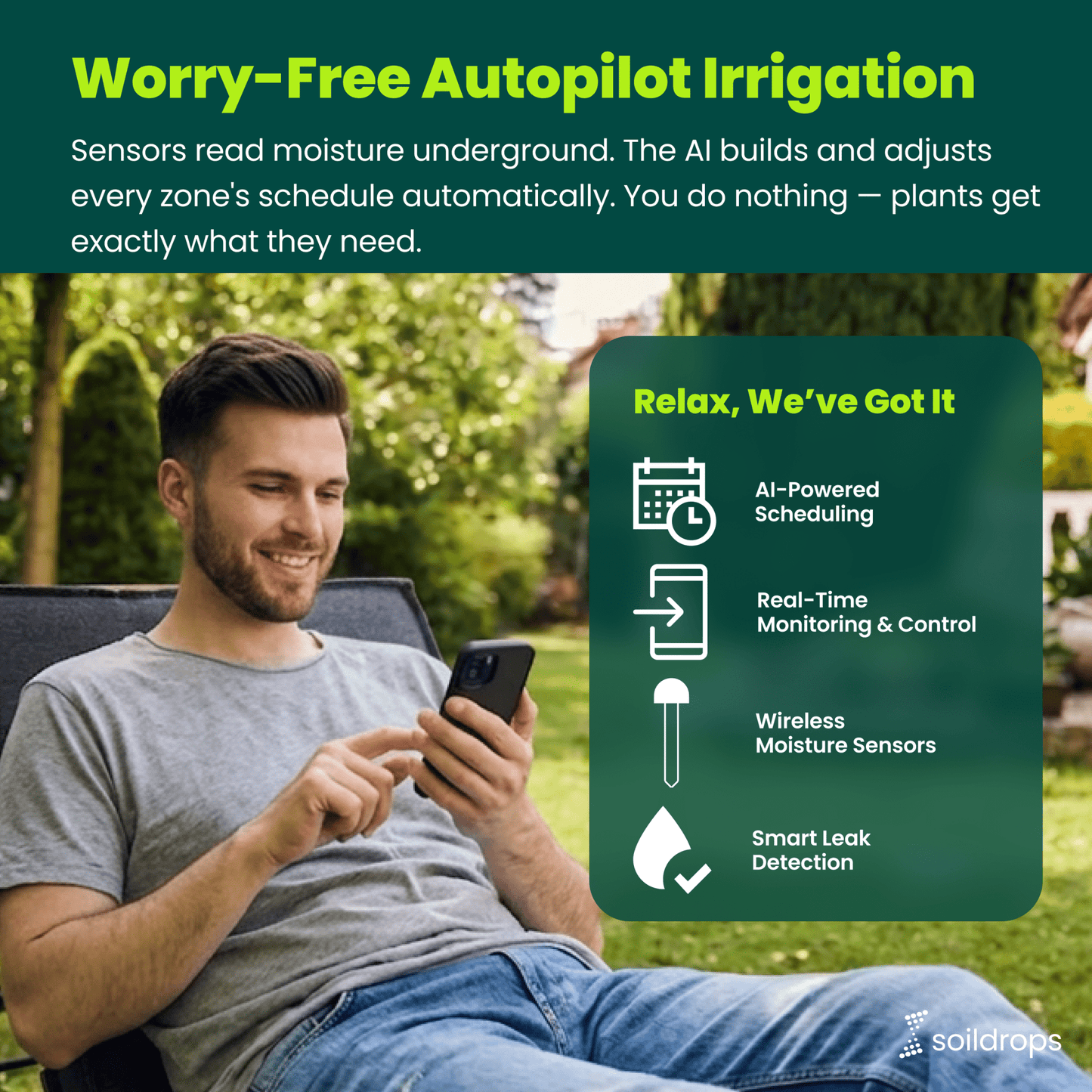 SoilDrops Smart Irrigation Starter Kit — WiFi Sprinkler Controller + Wireless Soil Moisture Sensors - Soildrops