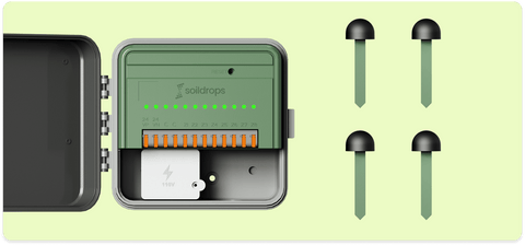 SoilDrops Yard Membership — 8-zone controller and four wireless soil sensors included