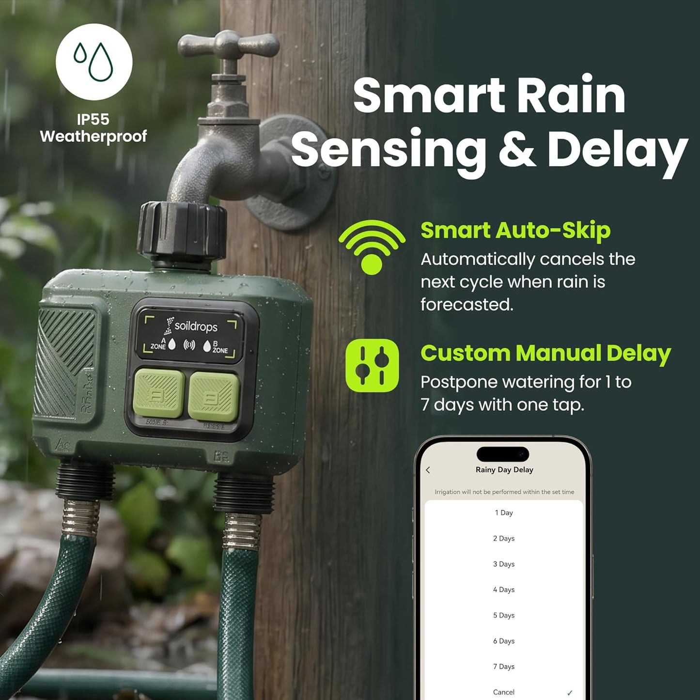Soildrops Smart Sprinkler Timer — 2 Zones, App Control, 1,000 ft Wi - Fi Hub - Soildrops