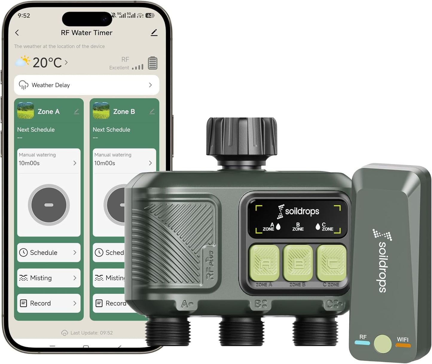 Soildrops Smart Sprinkler Timer — 3 Zones, App Control, 1,000 ft Wi - Fi Hub - Soildrops