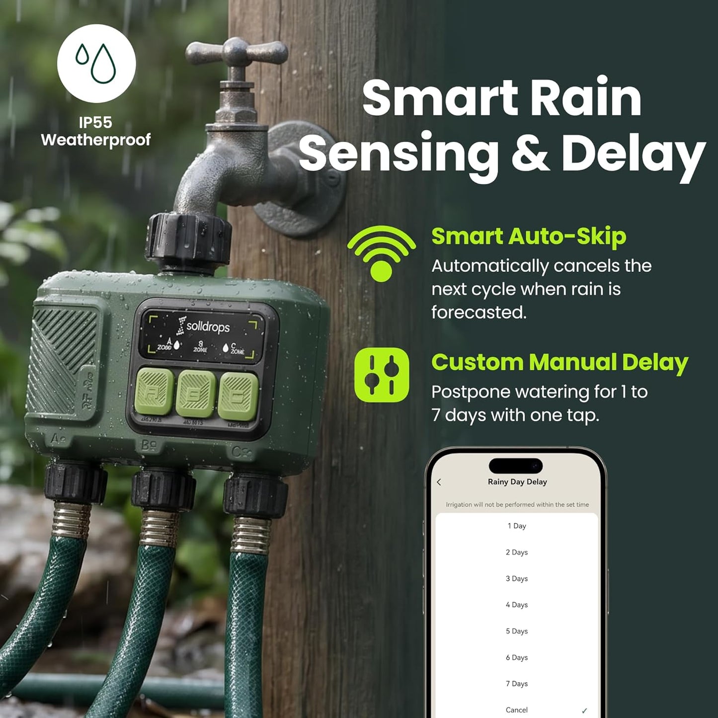 Soildrops Smart Sprinkler Timer — 3 Zones, App Control, 1,000 ft Wi - Fi Hub - Soildrops